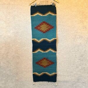 Geometric Patterned Woven runner Aztec print fringed wool blend western